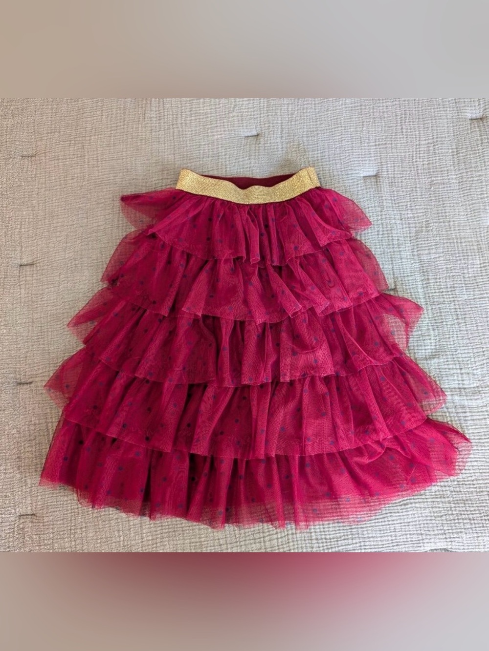 Mini Boden Fuchsia Tiered Tulle Skirt with Gold Waistband Sz 7/8